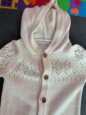 Cream Knit Hooded Baby Cardigan